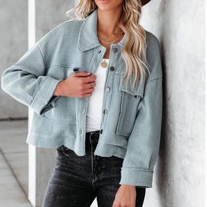 VICI liz cotton blend pocketed thermal shacket - blue